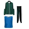 Ropa Deportiva para Niños Otoño Cuello Alto Cremallera Sudadera Verde Oscuro Conjunto de Tres Piezas X-O Chaleco Nuevo