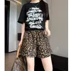 Pantalones Cortos Deportivos Estampado de Leopardo para Mujer, Corte Holgado, Nuevo Estilo 2026, Pantalones Rectos Adelgazantes, Cintura Alta, Pantalones Anchos para Mujer Petite