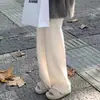 Pantalones de lana pura de pierna ancha para mujer, de tiro alto, adecuados para figuras petite, pantalones casuales rectos hasta el suelo, blancos