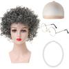 Festival de cine y televisión abuela mujer mayor accesorios de actuación en escenario peluca de cabeza de albóndiga cabello corto rizado femenino cobertura completa de cabeza