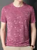Camiseta de Manga Corta con Cuello Redondo, Tejido Jacquard de Seda Helada, Sensación Fresca, Ultraligera, para Hombre, Verano, Transfronteriza, Marca de Moda