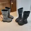 Botas Altas Retro con Hebilla para Niñas 2026 Otoño/Invierno Nuevas Punta Redonda Botas de Montar para Niña Niños Medianos y Grandes Botas Altas