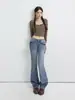 YECHUAN # Calça jeans flare retrô para mulheres, novo estilo outono e inverno 2026, cintura baixa, modeladora, calça boca de sino casual