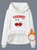 Suéter de otoño e invierno para mujer de talla europea transfronteriza con capucha y bolsillo canguro de manga larga con forro polar estampado CHERRY al por mayor