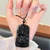 Pingente quadrado esculpido em obsidiana, pingente de cordão preto, acessório de pingente esculpido estilo chinês para homens