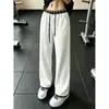 Calça Masculina de Seda Gelada com Contraste de Cor Branca, Perna Larga, Outono 2026, Nova, Cintura Alta, Caimento Fluido, Perna Reta, Casual Esportiva