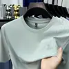 Camiseta Masculina Manga Curta Redonda Sem Costura Estampada em Aço 2026 Verão Nova Moda Casual Tendência Marca Estampada Manga Curta Camiseta Masculina