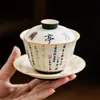 Gaiwan Lantingxu Três Talentos de Fábrica para Infusão de Chá, Xícara de Chá Estilo Chinês, Conjunto de Chá Kung Fu, Tigela de Chá Mineral Cerâmica Branca com Tampa