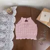 Ropa infantil Cutemily, top de punto de cuello redondo de verano para niñas, camiseta sin mangas fina de algodón con diseño calado de tiras en el cuello y espalda descubierta para bebé