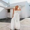 Conjunto de Duas Peças Verão Novo Sexy Top com Alça Amarrado no Peito Calça Casual Calça Solta Perna Reta Perna Larga
