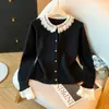 Suéter de punto de estilo coreano 2026, elegante, patchwork, primavera y otoño, nuevo, cárdigan top holgado con encaje