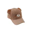 Gorra de béisbol con forma de oso linda para niños, gorro cálido de otoño e invierno, gorra de pico de dibujos animados para niños y niñas, lana de cordero para niños