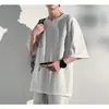 Camiseta Masculina Tendência de Verão Manga Três Quartos Estilo Coreano Solta Manga Curta Tamanho Plus para Homens Grandes, Top Meia Manga