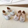 Sandalias de media punta para niña, lazo de moda para niña pequeña con pedrería, zapatos de princesa, sandalias brillantes de perlas para bebé niña, para actuación, zapatos de baile