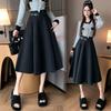 Falda Midi de Lana para Mujer en Stock, Otoño e Invierno 2025, Adelgazante, Cubre Cadera, Cintura Alta, Falda Larga de Corte A Acampanada