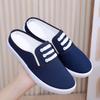 Sapatos Brancos Femininos 2025 Verão Novo Salto de Duas Formas Meia-Chinelos Planos Slip-on Sapatos de Lona Versáteis Sem Salto