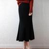 Falda de Lana 100% Pura para Mujer Otoño e Invierno Nueva Ajustada Efecto Adelgazante Caída Media Larga Ceñida a la Cadera Cola de Pez Falda Larga