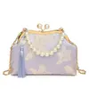 2026 Nuevo Estilo Bolso de Mano tipo Clutch Cruzado para Mujer con Cadena, Bolso de Noche con Textura, Bolso Bordado con Perlas