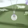 Colar com Fivela de Segurança Original de Jade Branco Violeta para Mulheres, Prata Pura, Estilo Artístico, Caractere da Fortuna, Novo Estilo Chinês Pingente Floral Esmaltado