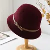 Sombrero de pescador de punto de mezcla de lana estilo japonés para mujer, estilo socialité Otoño e Invierno con hebilla de cinturón, Sombrero de pescador cálido retro francés