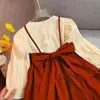 Novo Vestido Falso Duas Peças para Meninas Outono 2023 Vestido Princesa Manga Longa para Bebês Vestido de Outono para Menininhas
