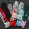 Guantes de Boda para Mujer Estilo Coreano Transparentes de Malla Fina Cortos Coloridos Negro Blanco Rojo Rosa Ópera Baile Halloween Sexy