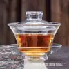 Cuenco de té de vidrio resistente al calor con tapa de vidrio de estilo japonés, anti-escaldaduras con filtro de hollín, tazón de tres tapas, taza de té de viaje