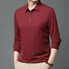 Camiseta de manga larga para hombre de mediana edad 2024 otoño nuevo holgada de color liso casual polo con cuello camisero top para hombre