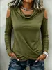 2026 Otoño Nuevo Transfronterizo Estilo Europeo y Americano Cuello Alto Hombro Descubierto Manga Larga con Dobladillo Cruzado Ajustado Camiseta para Mujer