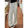 Calças Brancas de Sarja Plissadas para Mulheres Petite, Novo Estilo de Verão, Cintura Alta, Caimento Solto, Emagrecedoras, Fluídas, Perna Larga Reta, Calças Compridas