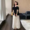 Conjunto de Maternidad Verano 2026 Estilo Nuevo: Top de Hombros Descubiertos y Pantalones de Pierna Ancha, Ropa de Verano para Madres Embarazadas, Conjunto de Dos Piezas de Alta Gama
