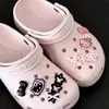 Sapatos de furos KT vermelhos de Ankara com fivela de gato, desenhos animados DIY, laço fofo, cabedal removível, acessórios de flor para sapatos decorativos
