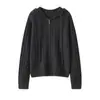 Cardigan de Tricô de Cashmere com Capuz, Novo Estilo Outono/Inverno, para Mulheres, Caimento Solto, Jaqueta Versátil de Lã Tricotada com Zíper e Cordão