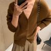 2024 Novo Feminino Decote Em V Cor Sólida Solto Elegante Viajante Casual Macio Ceroso Trespassado Lã Pura Cardigan De Malha