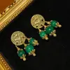 Bronce Antiguo Occidental Chapado en Oro 18 Monedas de Oro Retro Antiguas con Ágata Verde Redondo Borlas de Piedra Natural