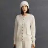 Cárdigan minimalista de cachemira, nuevo estilo otoño e invierno, cuello redondo, color liso, top versátil, corte holgado, chaqueta suéter de punto adelgazante