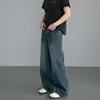 Calça jeans azul retro americana para homens, nova para primavera e outono, reta, solta, jeans pesado lavado, desgastada, calça comprida para homens