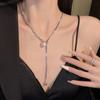 Exquisito collar de plata rota de viento frío con dos perlas para mujer, cadena de clavícula simple ajustable, temperamento, moda