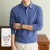 Camisa polo de manga larga de algodón puro para hombre, camisa básica casual de color liso para otoño e invierno, 100% algodón, con cuello camisero