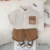 Camisa de Verano a Rayas Inglesa para Niño Traje de Manga Corta Ropa de Verano Elegante para Bebé Conjunto de Dos Piezas para Bebé Niño