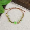 Pulsera de Cuerda Trenzada de Cerámica Fresca Estilo Viajero de Jingdezhen, Pulsera de Trébol de Cuatro Hojas, Joyería Artística Hecha a Mano, Venta al por Mayor para Atracciones Turísticas