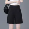 Shorts de Pierna Ancha, Cintura Completamente Elástica para Mujer, Delgados y Fluidos, Delantero Plisado, Cubre Cadera, Holgados Casuales de Longitud Media