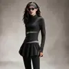 Conjunto de Fitness de Alta Elasticidad con Sensación de Piel para Mujer, Top Deportivo con Cuello Alto y Cremallera, Falso Conjunto de Dos Piezas (Falda y Shorts), Conjunto para Correr, Entrenamiento y Yoga