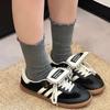 Calcetines con Borde Fruncido para Mujer, Calcetines de Media Pantorrilla para Primavera y Otoño, Color Café, Calcetines Retro Sueltos, Algodón Puro para Otoño e Invierno, Novedad 2025 Versátiles de Moda