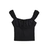 Top de tirante único strapless con lazo, puramente sexy y dulce, top corto elegante y versátil de corte ajustado para mujer en verano