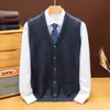 Cardigan de Tricô Masculino Aberto nas Costas Casual Solto Roupa para Idosos Sem Mangas Cardigan Suéter Masculino Outono