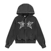 Sudadera con capucha de estrella de cinco puntas con pedrería estilo americano, moda urbana personalizada, chaqueta casual holgada Harajuku de manga larga para hombres y mujeres