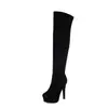 35-46 Otoño/Invierno Botas de Gamuza para Mujer por Encima de la Rodilla con Punta Redonda, Plataforma Impermeable, Tacón Ultra Alto, Cremallera Lateral, Tacón Delgado, Estilo Europeo y Americano
