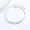 Pulsera de plata de ley s925 con circonita de trébol de cuatro hojas de la suerte, joyería de mano de cristal morado azul estilo ins japonés y coreano para mujer, regalo para novias