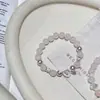 Pulsera de Cuarzo Rosa Natural con Diseño de Flecha de Cupido y Corazón, Trébol de Cuatro Hojas de Nácar Único, Joyería Apilable para Mujeres